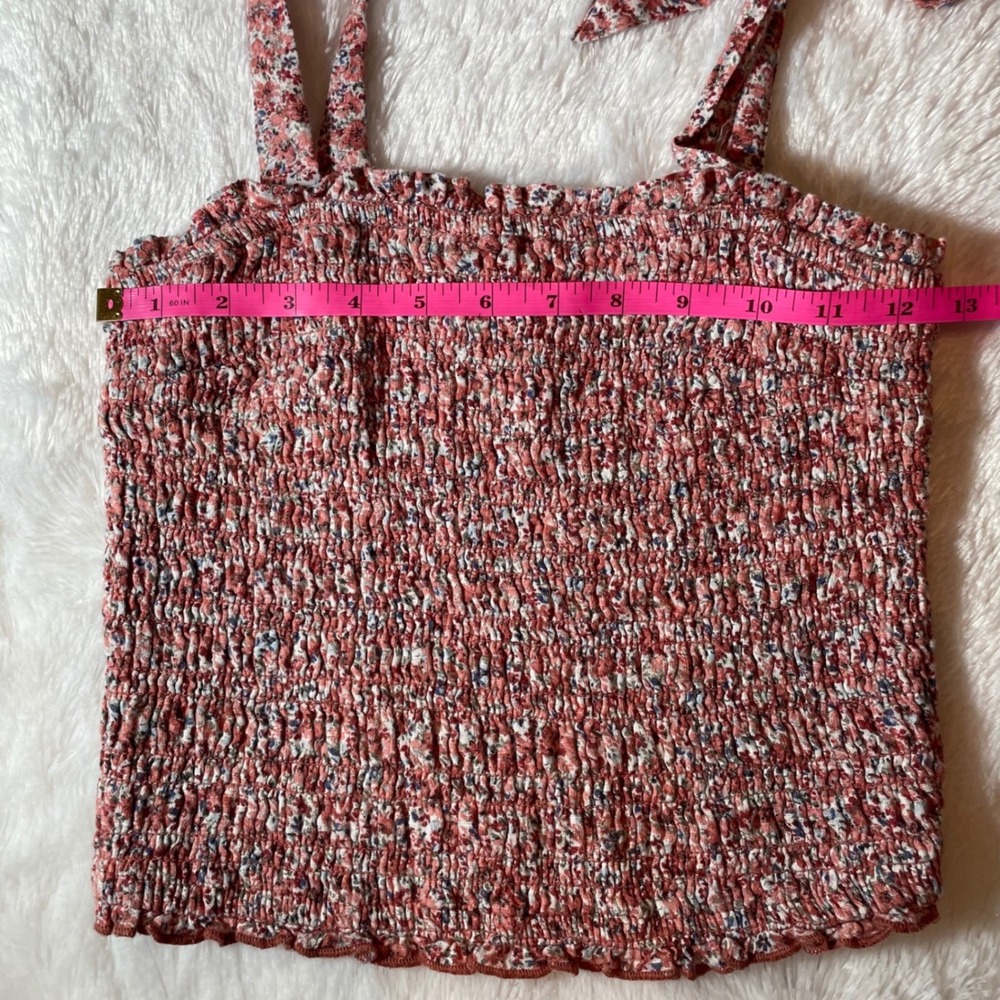 Abercrombie &‎ Fitch Smocked Floral Tie Shoulder Crop Tank Top Terracotta M Boho - Picture 6 of 7